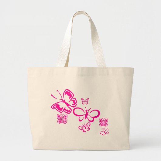 Roze Butterflies Grote Tote Bag (Voorkant)