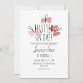 Roze Butterflies Hand Drawn Birthday Invitation Kaart (Voorkant)