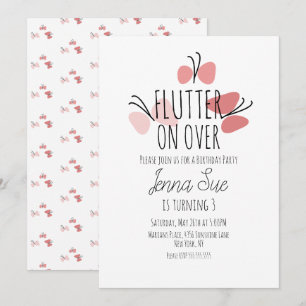 Roze Butterflies Hand Drawn Birthday Invitation Kaart