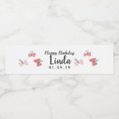 Roze Butterflies Happy Birthday Water Flacon Etike Waterfles Etiket (Enkel label)
