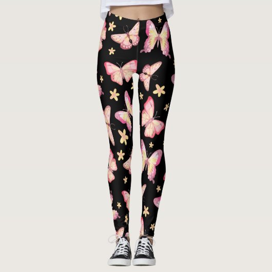 Roze Butterflies Leggings (Voorkant)