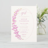 Roze Butterflies Lijst Gold Chic Girl Baby shower Kaart (Staand voorkant)
