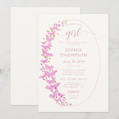 Roze Butterflies Lijst Gold Chic Girl Baby shower Kaart (Voorkant / Achterkant)