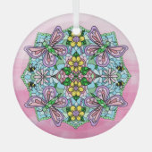 Roze Butterflies Mandala Kerstmis Glas Ornament (Voorkant)