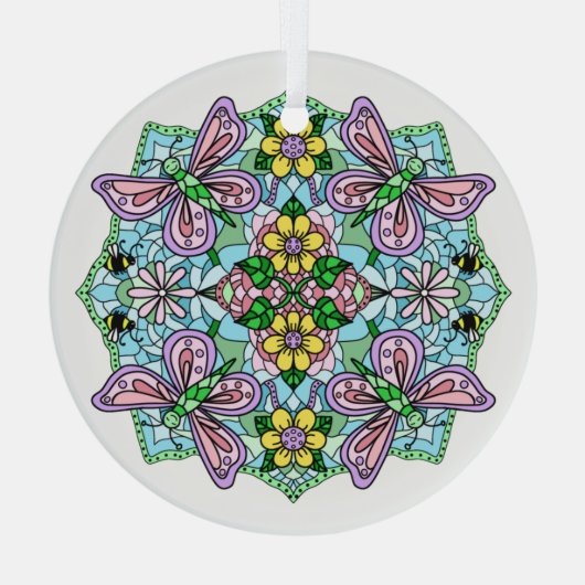 Roze Butterflies Mandala Kerstmis Glas Ornament (Achterkant)