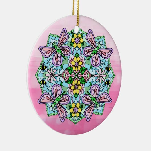 Roze Butterflies Mandala Kerstmis Keramisch Ornament (Rechts)