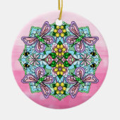 Roze Butterflies Mandala Kerstmis Keramisch Ornament (Voorkant)