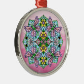 Roze Butterflies Mandala Kerstmis Metalen Ornament (Rechts)