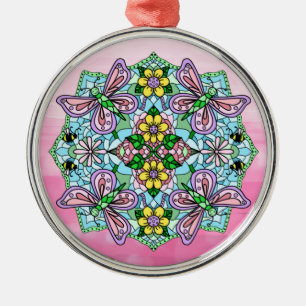 Roze Butterflies Mandala Kerstmis Metalen Ornament