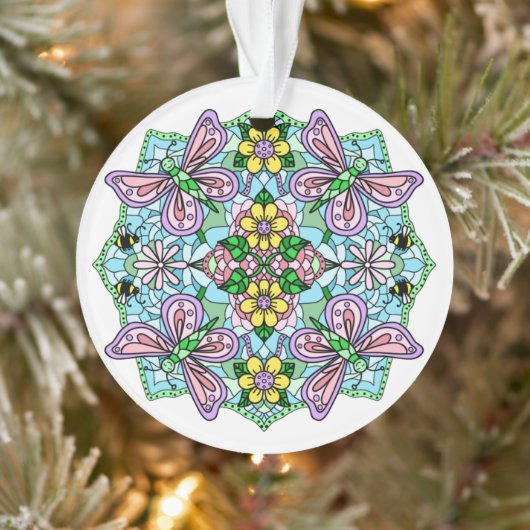 Roze Butterflies Mandala Kerstmis Ornament (Boom)