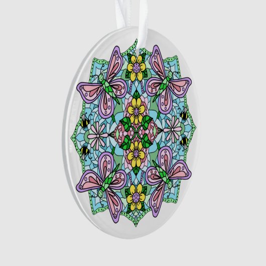 Roze Butterflies Mandala Kerstmis Ornament (voorkant)