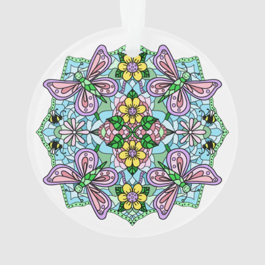 Roze Butterflies Mandala Kerstmis Ornament (achterkant)