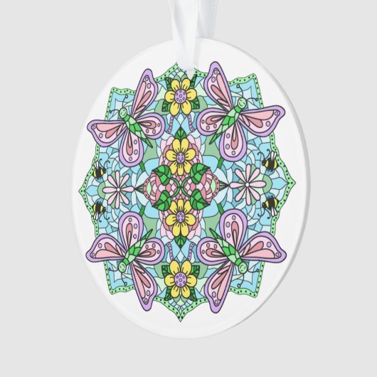 Roze Butterflies Mandala Kerstmis Ornament (voorkant)