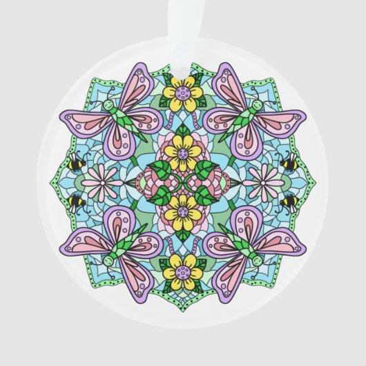 Roze Butterflies Mandala Kerstmis Ornament (voorkant)