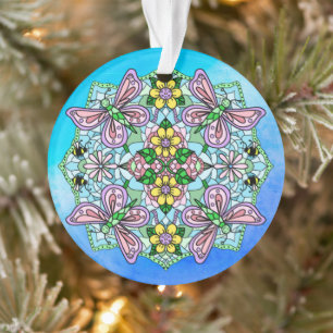 Roze Butterflies Mandala Kerstmis Ornament