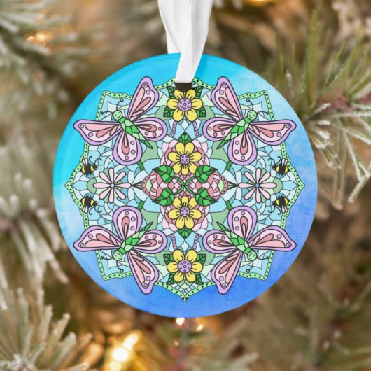 Roze Butterflies Mandala Kerstmis Ornament (Boom)