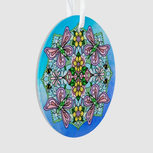Roze Butterflies Mandala Kerstmis Ornament (voorkant)