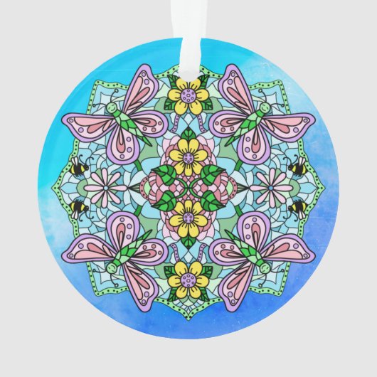 Roze Butterflies Mandala Kerstmis Ornament (achterkant)