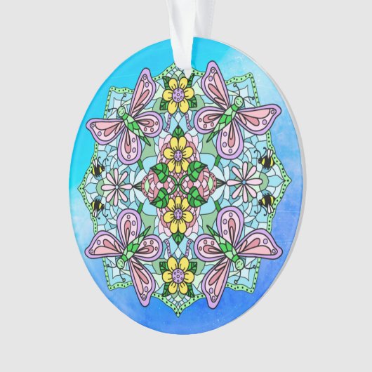 Roze Butterflies Mandala Kerstmis Ornament (voorkant)
