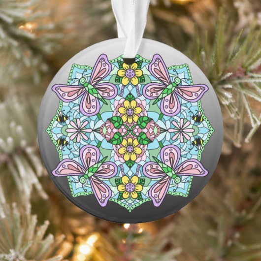 Roze Butterflies Mandala kerstversiering Ornament (Boom)