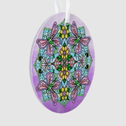 Roze Butterflies Mandala kerstversiering Ornament (voorkant)