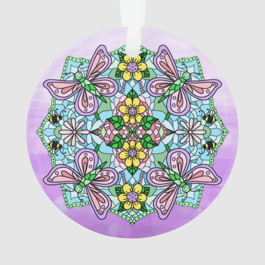 Roze Butterflies Mandala kerstversiering Ornament (achterkant)
