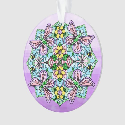 Roze Butterflies Mandala kerstversiering Ornament (voorkant)