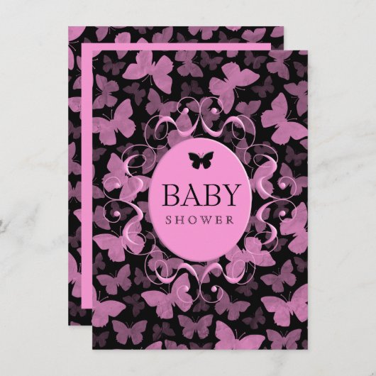 Roze Butterflies op Black Kaart (Voorkant / Achterkant)