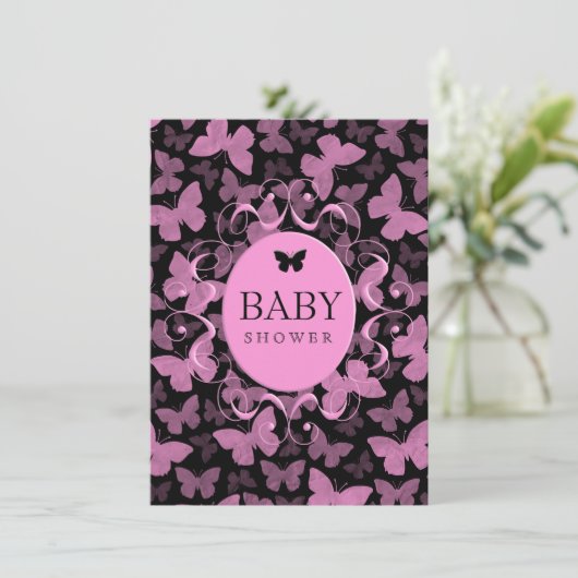 Roze Butterflies op Black Kaart (Staand voorkant)