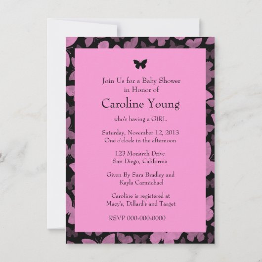 Roze Butterflies op Black Kaart (Achterkant)