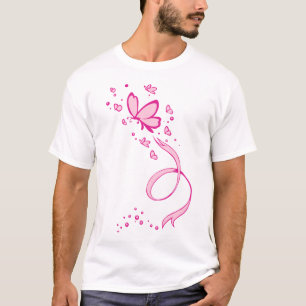 Roze Butterflies Ribbon Breast Cancer Bewustheid T-shirt