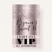 Roze Butterflies Sweet 16 Party VIP Pass Badge (Achterkant)