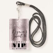 Roze Butterflies Sweet 16 Party VIP Pass Badge (Achterkant met draagriem)