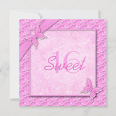Roze Butterflies Sweet Sixteen Uitnodiging (Voorkant)