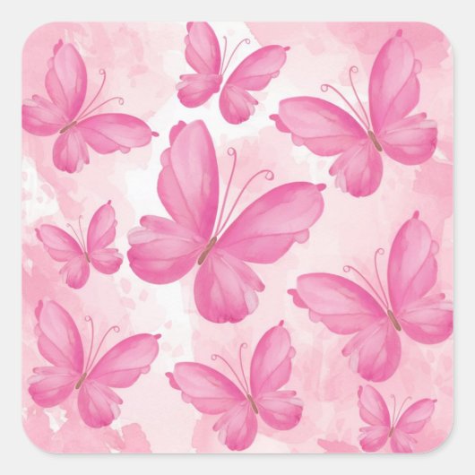 Roze Butterflies Vierkante Sticker (Voorkant)