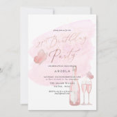 Roze Butterflies Waterverf Champagne 21 DIJJAAR Kaart (Voorkant)