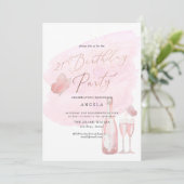 Roze Butterflies Waterverf Champagne 21 DIJJAAR Kaart (Staand voorkant)