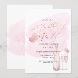 Roze Butterflies Waterverf Champagne 21 DIJJAAR Kaart