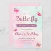 Roze Butterflies Young Birthday Kaart (Voorkant / Achterkant)