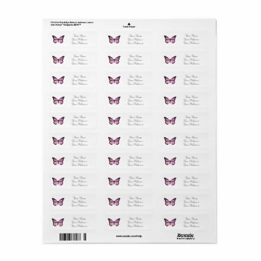 Roze Butterfly Aangepaste Adresetiketten Etiket (Full Sheet)
