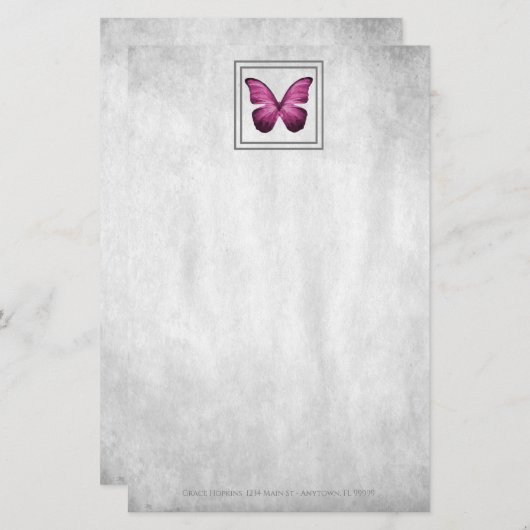 Roze Butterfly — Aangepaste schrijfbenodigdheden Briefpapier (Voorkant / Achterkant)