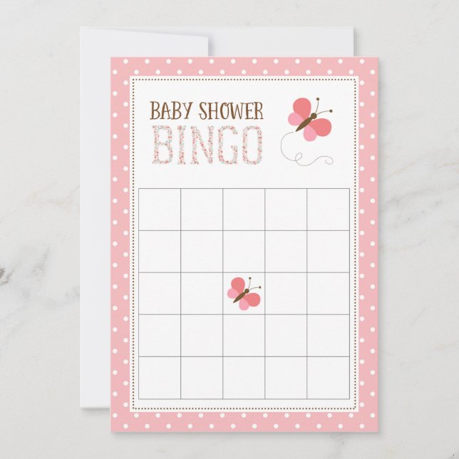 Roze Butterfly Baby shower Bingo Kaart (Voorkant)
