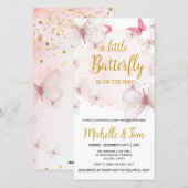 Roze Butterfly Baby shower Invitation Feestdagenkaart (Voorkant / Achterkant)