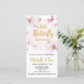 Roze Butterfly Baby shower Invitation Feestdagenkaart (Staand voorkant)