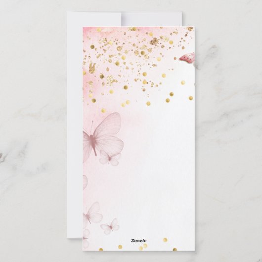 Roze Butterfly Baby shower Invitation Feestdagenkaart (Achterkant)