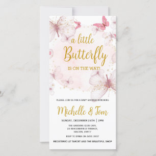 Roze Butterfly Baby shower Invitation Feestdagenkaart