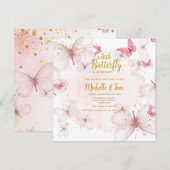Roze Butterfly Baby shower Invitation Kaart (Voorkant / Achterkant)