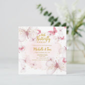 Roze Butterfly Baby shower Invitation Kaart (Staand voorkant)