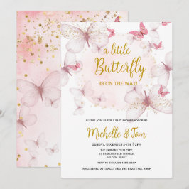 Roze Butterfly Baby shower Invitation Kaart