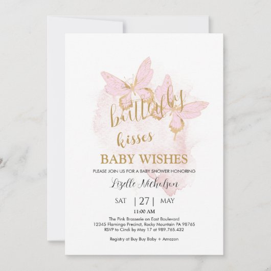 Roze Butterfly Baby shower Invitation Kaart (Voorkant)